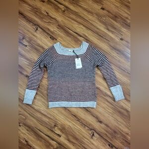 Cocogio Sweater Womens Size Small,New,Striped,Burgundy, Mohair,Wool,Acylic,Nylon